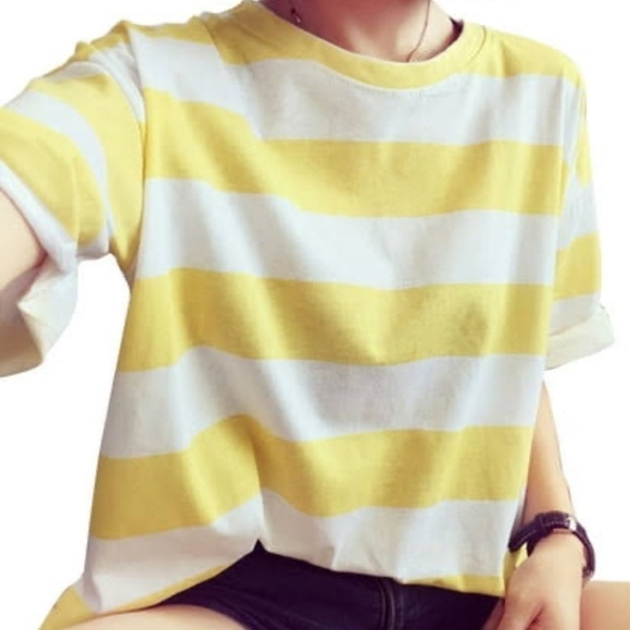 H&M Tops - H&M Yellow and White Wide Striped Crop Top